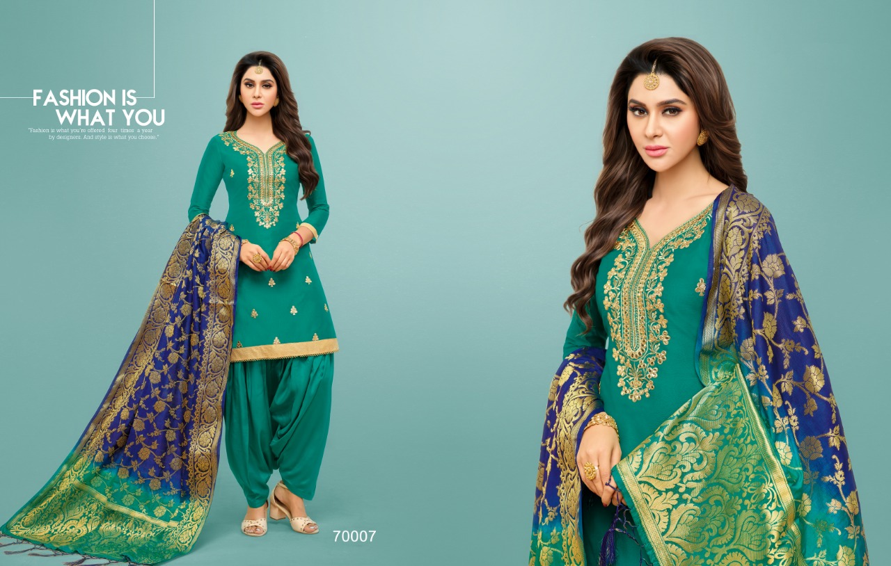 Patiala Phillauri By Niharika Fashion 70002 To 70007 Series Designer Patiyala Suits Collection Beautiful Stylish Fancy Colorful Party Wear & Occasional Wear Heavy Jam Silk Embroidered Dresses At Wholesale Price
