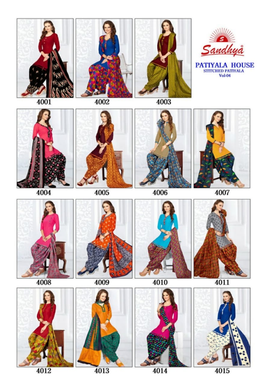 Patiyala House Vol-4 By Sandhya 4001 To 4015 Series Designer Patiyala Suits Collection Beautiful Stylish Fancy Colorful Party Wear & Ethnic Wear Pure Cotton Printed Dresses At Wholesale Price