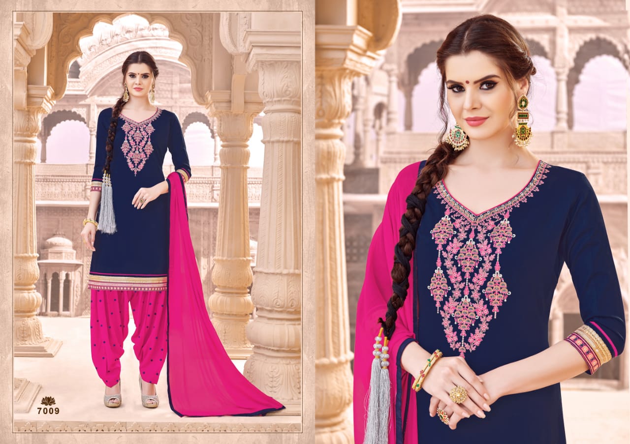 Patiyala Silk By Shri Mahavir Fashion 7001 To 7012 Series Beautiful Patiyala Suits Colorful Stylish Fancy Casual Wear & Ethnic Wear Glace Cotton Embroidered Dresses At Wholesale Price