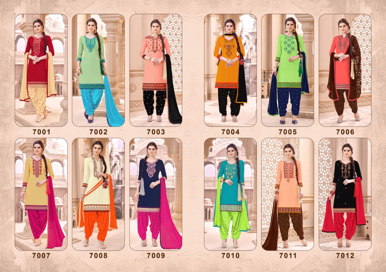 Patiyala Silk By Shri Mahavir Fashion 7001 To 7012 Series Beautiful Patiyala Suits Colorful Stylish Fancy Casual Wear & Ethnic Wear Glace Cotton Embroidered Dresses At Wholesale Price