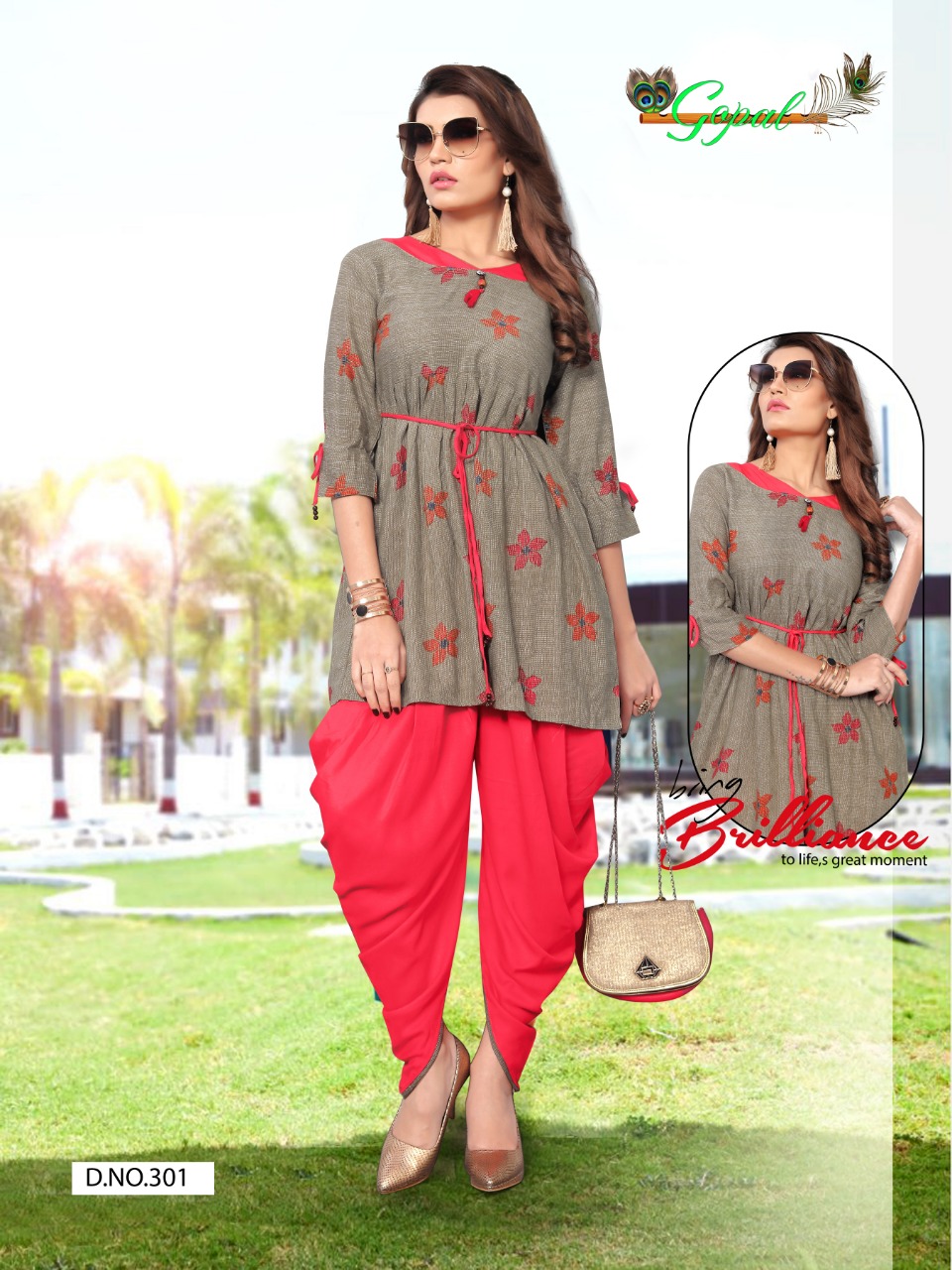 Patola Vol-3 By Gopal 301 To 308 Series Beautiful Colorful Stylish Fancy Casual Wear & Ethnic Wear & Ready To Wear Pure Rayon Printed Kurtis & Dhotis At Wholesale Price