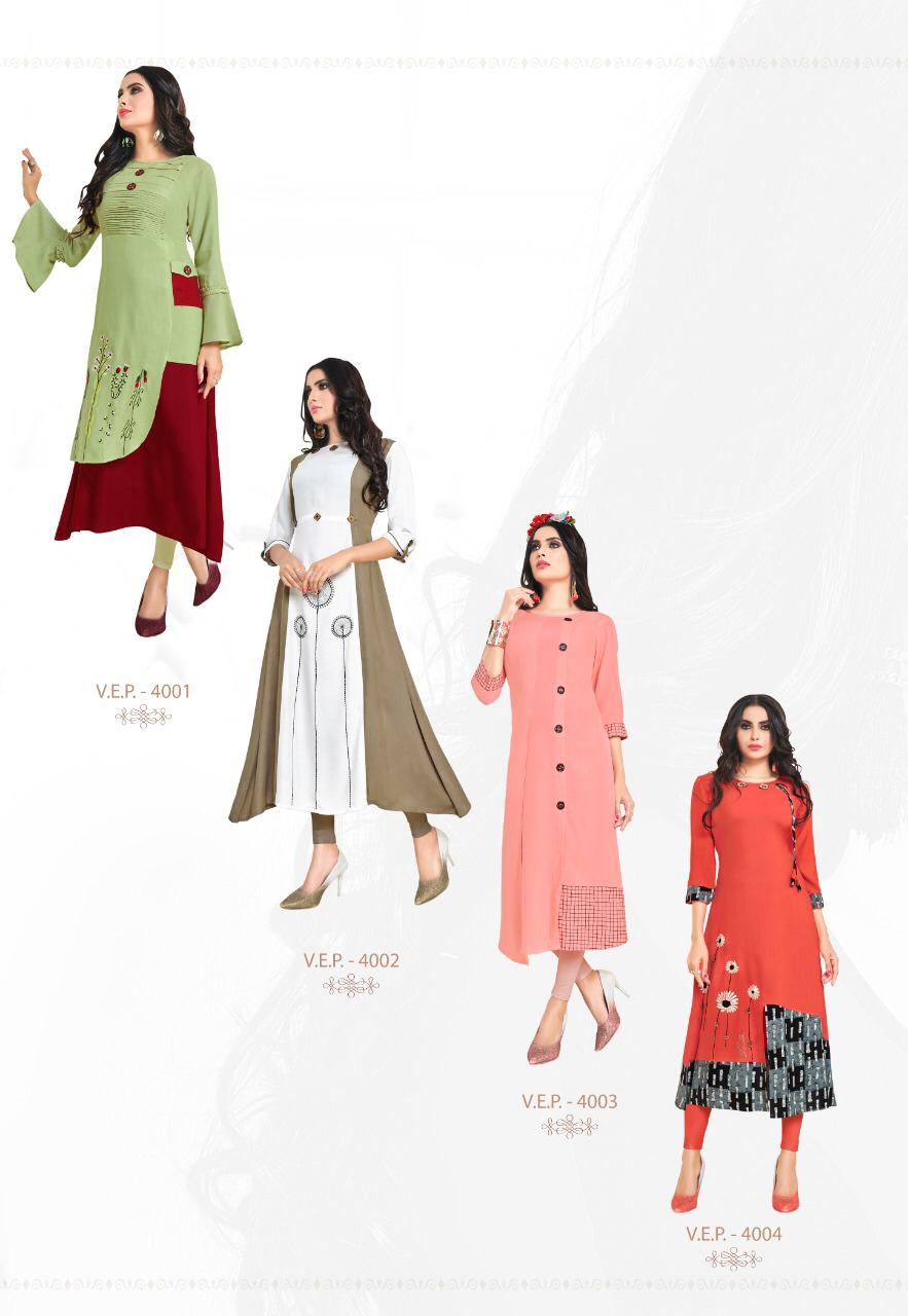 Payal Vol-4 By Vilohit Enterprise 4001 To 4007 Series Indian Traditional Wear Collection Beautiful Stylish Fancy Colorful Party Wear & Occasional Wear Heavy Rayon Printed Kurtis At Wholesale Price