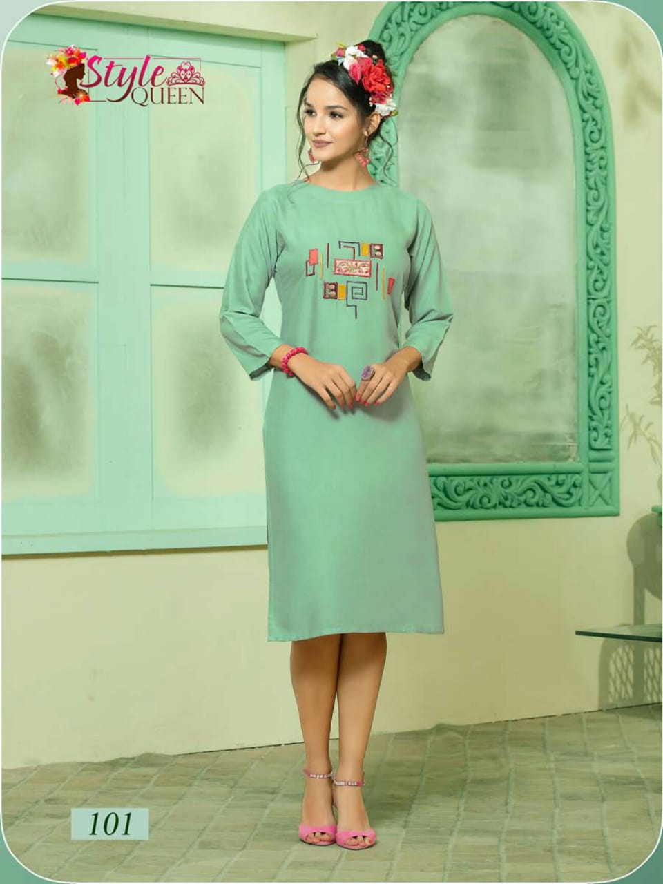 Peacee By Style Queen 101 To 108 Series Beautiful Stylish Colorful Fancy Party Wear & Ethnic Wear & Ready To Wear Heavy Rayon Printed Kurtis At Wholesale Price