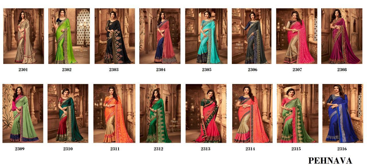 Pehnava 2301 Series By Pehnava 2301 To 2316 Series Indian Traditional Wear Collection Beautiful Stylish Fancy Colorful Party Wear & Occasional Wear Silk Embroidered Sarees At Wholesale Price