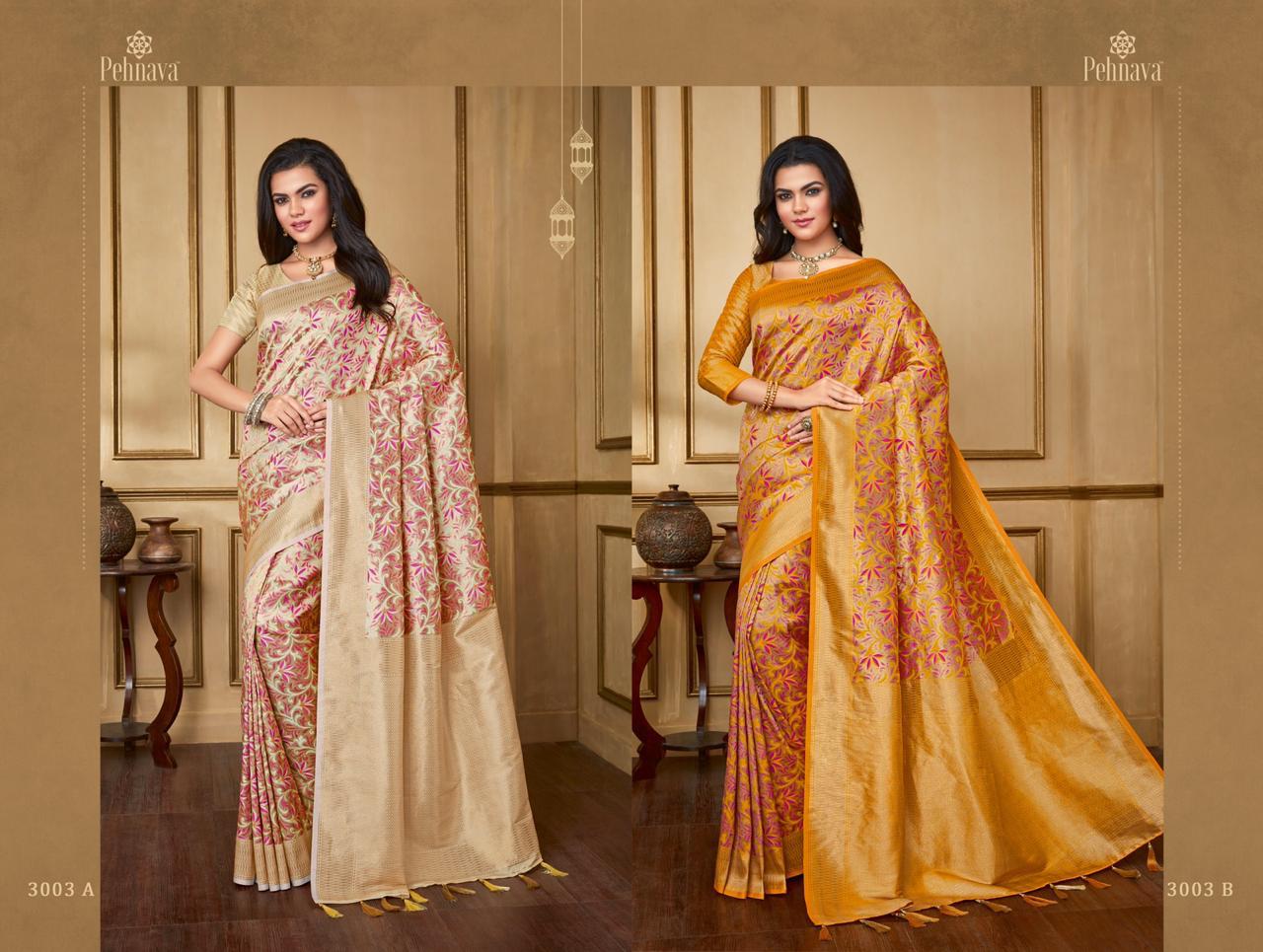 Pehnava 3000 Series By Pehnava 3001-a To 3006-b Series Indian Traditional Wear Collection Beautiful Stylish Fancy Colorful Party Wear & Occasional Wear Silk Sarees At Wholesale Price
