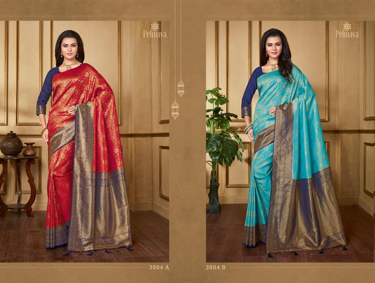 Pehnava 3000 Series By Pehnava 3001-a To 3006-b Series Indian Traditional Wear Collection Beautiful Stylish Fancy Colorful Party Wear & Occasional Wear Silk Sarees At Wholesale Price