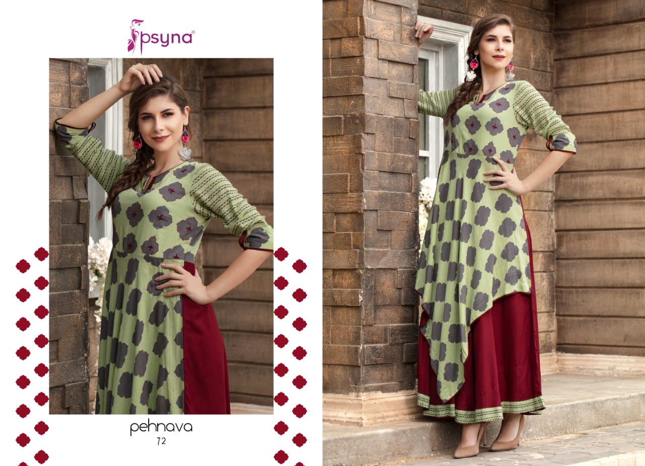 Pehnava Vol-7 By Psyna 70 To 76 Series Beautiful Colorful Stylish Fancy Casual Wear & Ethnic Wear & Ready To Wear Rayon & Cotton Printed Kurtis At Wholesale Price