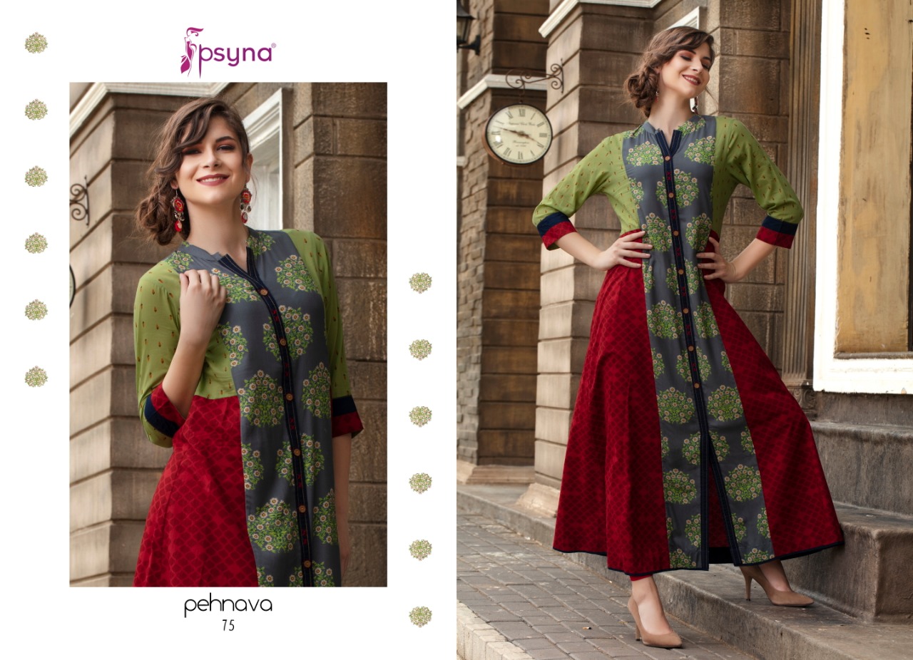 Pehnava Vol-7 By Psyna 70 To 76 Series Beautiful Colorful Stylish Fancy Casual Wear & Ethnic Wear & Ready To Wear Rayon & Cotton Printed Kurtis At Wholesale Price