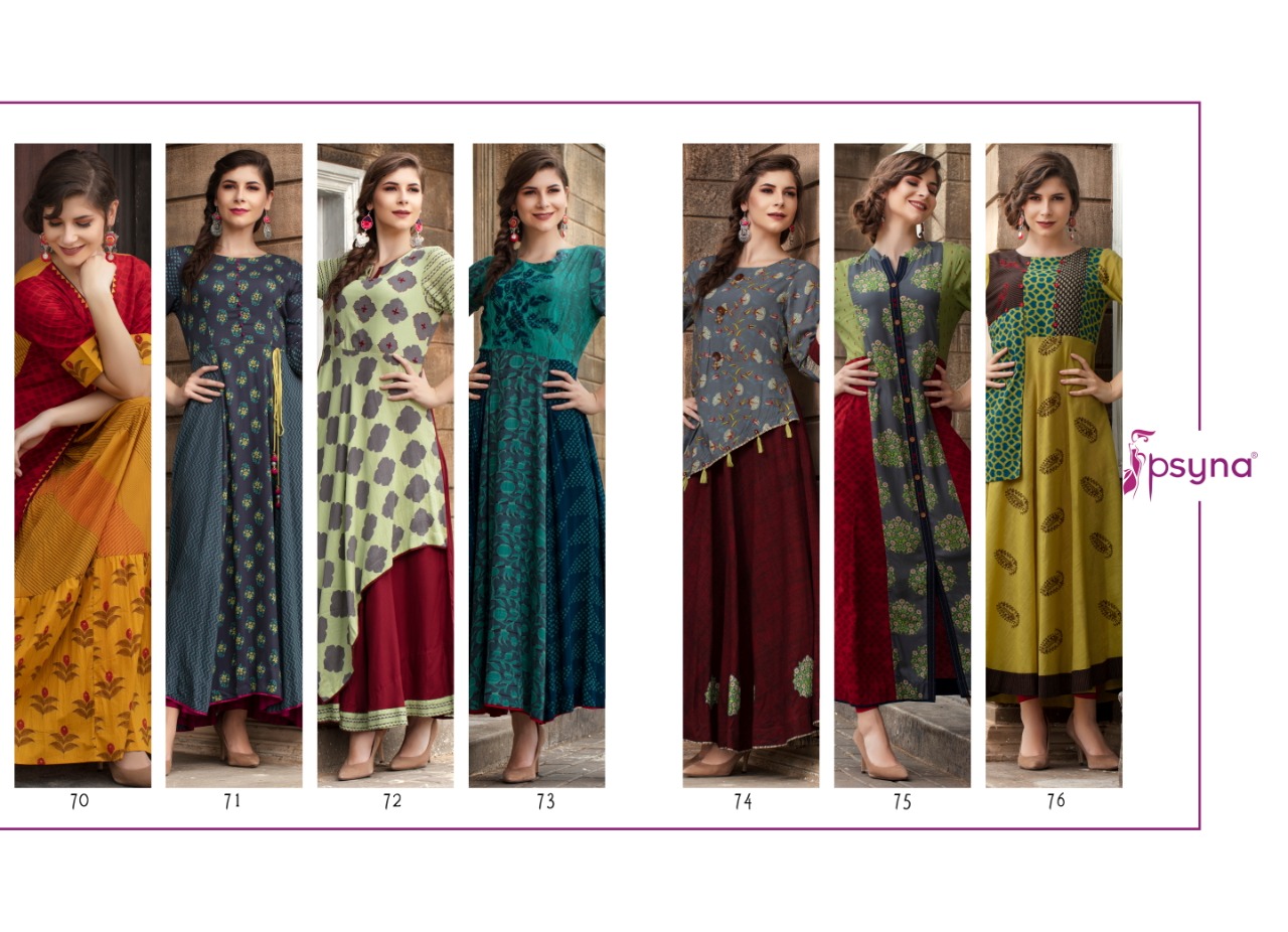 Pehnava Vol-7 By Psyna 70 To 76 Series Beautiful Colorful Stylish Fancy Casual Wear & Ethnic Wear & Ready To Wear Rayon & Cotton Printed Kurtis At Wholesale Price