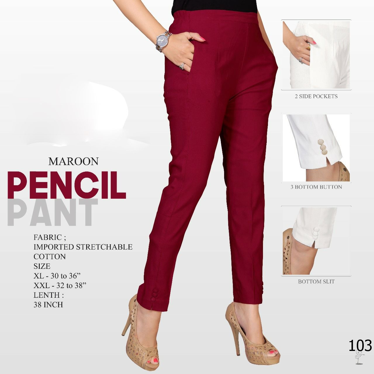 PENCIL PANT BY KAAMIRI 101 TO 106 SERIES BEAUTIFUL STYLISH COLORFUL FANCY  PARTY WEAR & ETHNIC WEAR & READY TO WEAR STRECHEBLE COTTON PANT AT  WHOLESALE PRICE