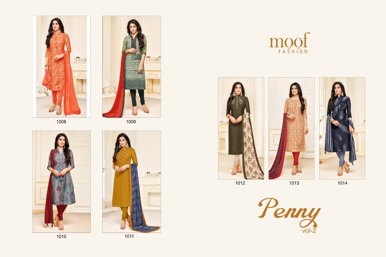 Penny Vol-2 By Moof Fashion 1008 To 1014 Series Beautiful Suits Colorful Stylish Fancy Casual Wear & Ethnic Wear Muslin Dyed Print With Work Dresses At Wholesale Price