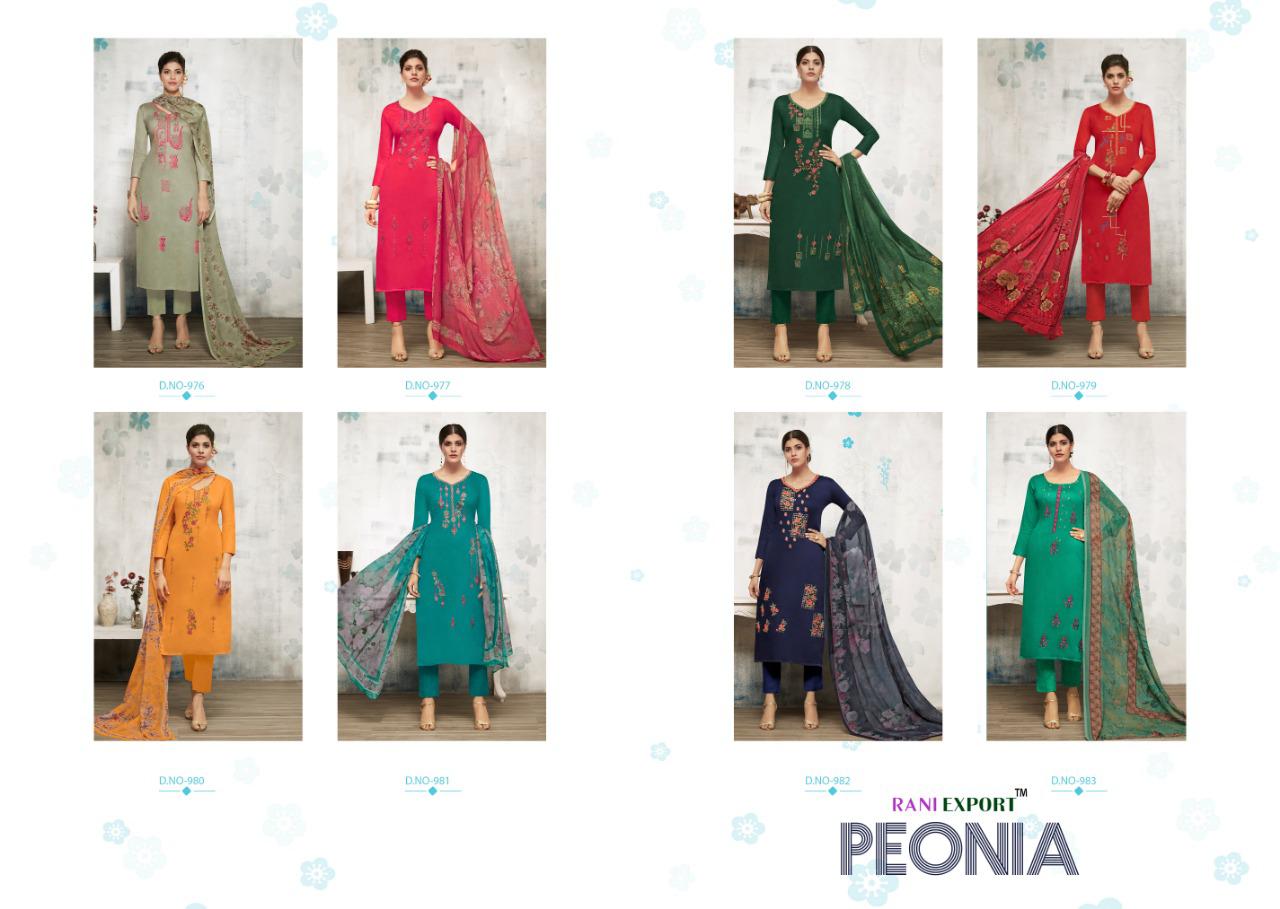 Peonia By Rani Exports 976 To 983 Series Designer Collection Suits Beautiful Stylish Fancy Colorful Party Wear & Occasional Wear Pure Jam Silk Dresses At Wholesale Price