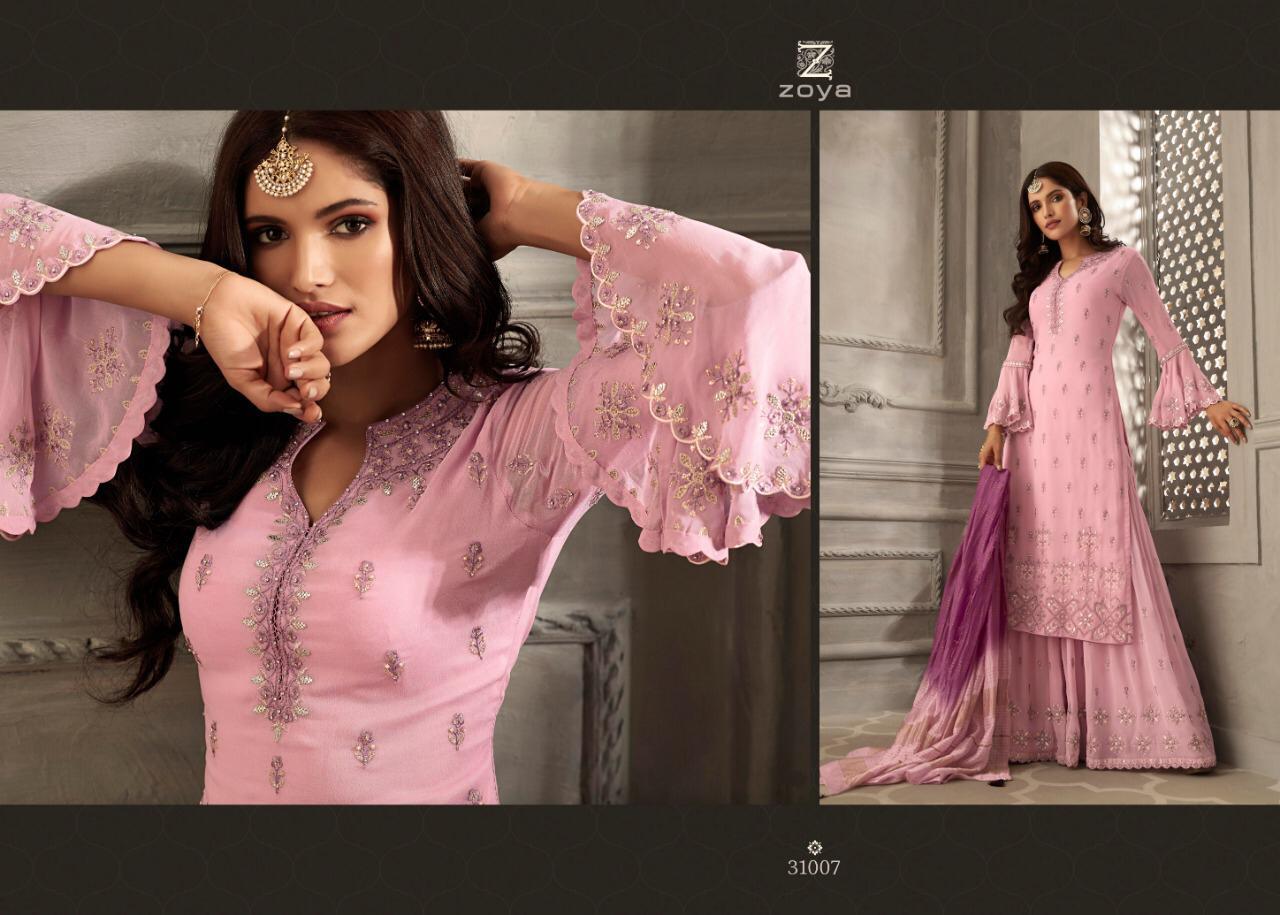 Petals By Zoya 31001 To 31007 Series Beautiful Stylish Shara Suits Designer Printed And Embroidered Party Wear Occasional Wear Georgette Embroidered Dresses At Wholesale Price