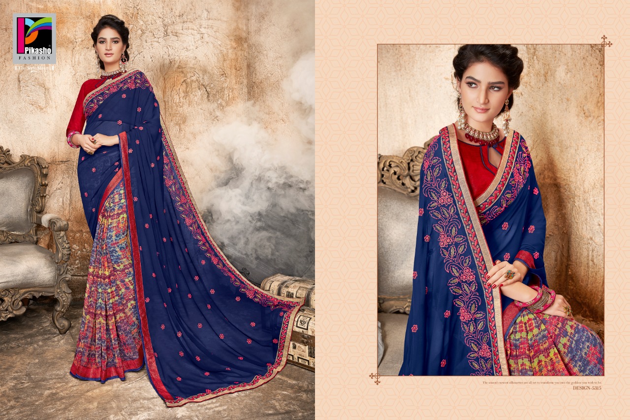 Pikasho 5310 Series By Pikasho 5310 To 5323 Series Indian Traditional Wear Collection Beautiful Stylish Fancy Colorful Party Wear & Occasional Wear Georgette Embroidered Sarees At Wholesale Price