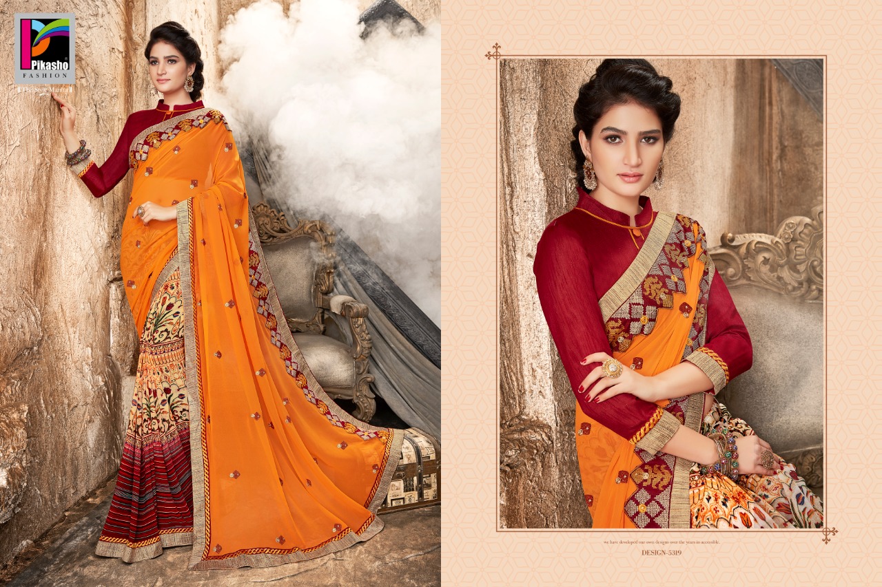 Pikasho 5310 Series By Pikasho 5310 To 5323 Series Indian Traditional Wear Collection Beautiful Stylish Fancy Colorful Party Wear & Occasional Wear Georgette Embroidered Sarees At Wholesale Price