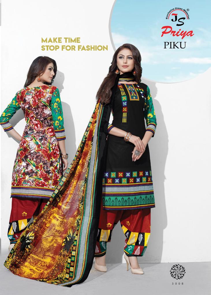 Piku Vol-3 By J S Priya 3001 To 3010 Series Beautiful Suits Stylish Fancy Colorful Party Wear & Ethnic Wear Cotton Printed Dresses At Wholesale Price