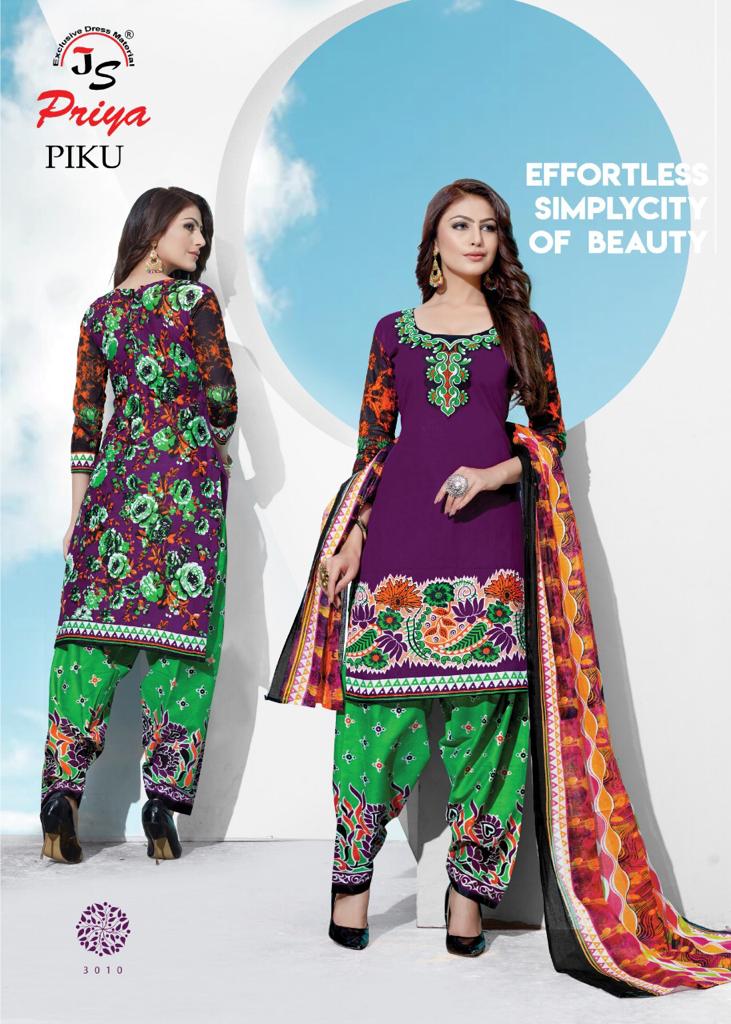 Piku Vol-3 By J S Priya 3001 To 3010 Series Beautiful Suits Stylish Fancy Colorful Party Wear & Ethnic Wear Cotton Printed Dresses At Wholesale Price