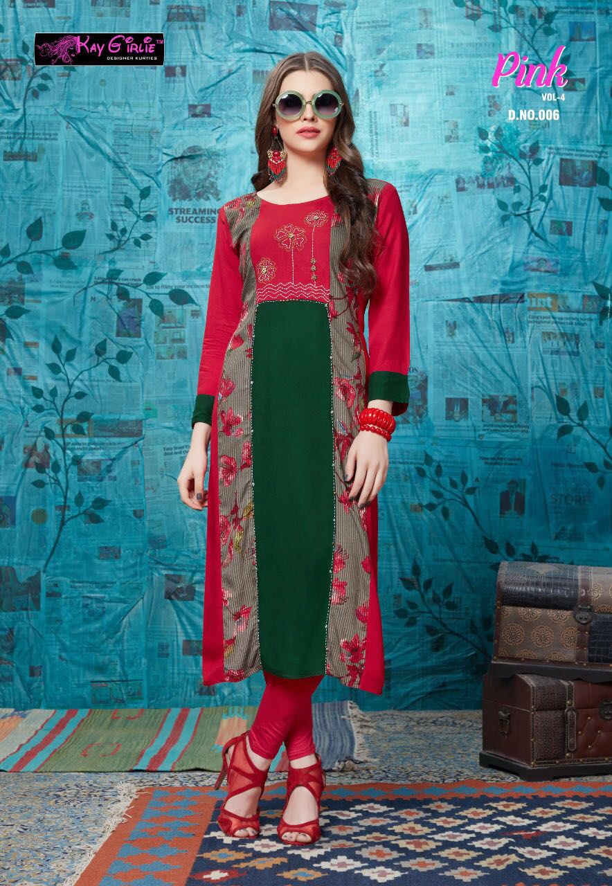 Pink Vol-4 By Kay Girlie 001 To 008 Series Beautiful Colorful Stylish Fancy Casual Wear & Ethnic Wear & Ready To Wear Rayon Printed Kurtis At Wholesale Price