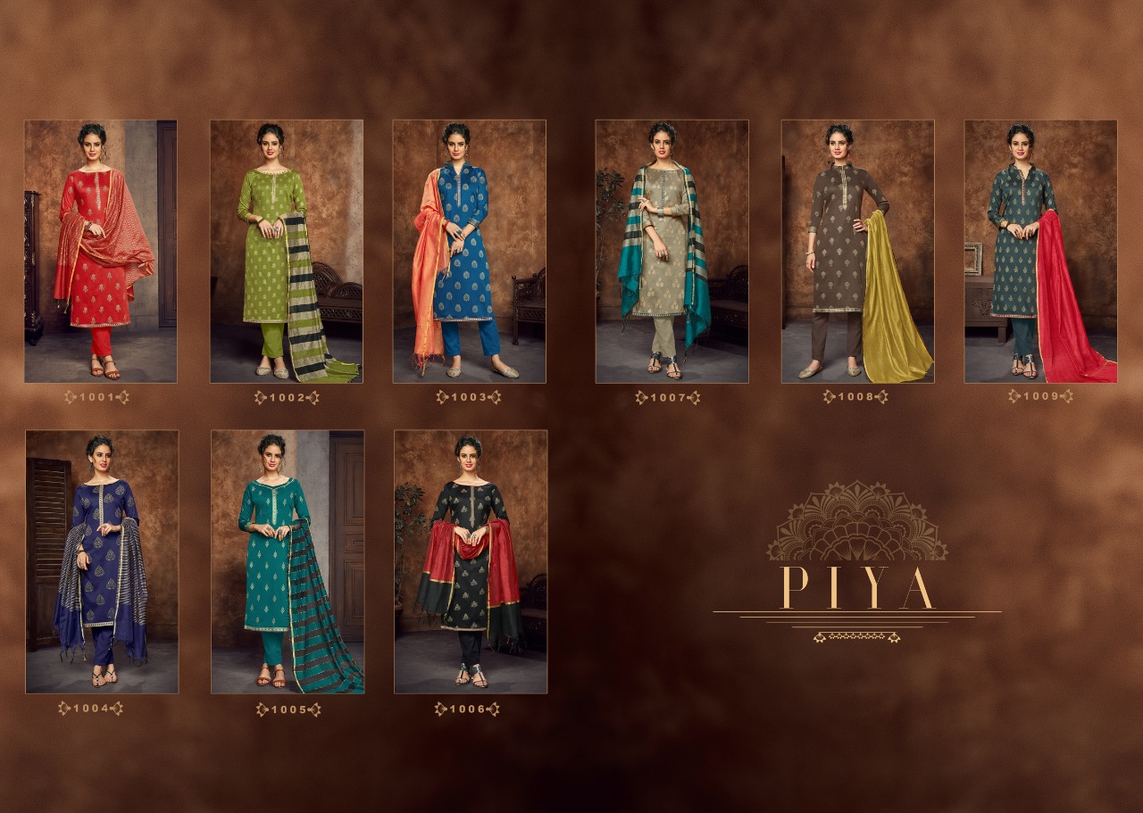 Piya By Aaa Design Studio 1001 To 1009 Series Beautiful Suits Colorful Stylish Fancy Casual Wear & Ethnic Wear Jam Satin With Work Dresses At Wholesale Price