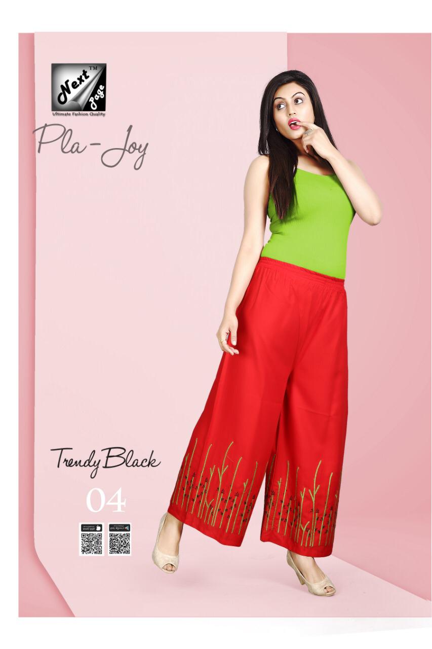 Pla Joy By Next Page 01 To 10 Series Beautiful Colorful Stylish Fancy Casual Wear & Ethnic Wear & Ready To Wear Heavy Rayon Embroidered Pants At Wholesale Price