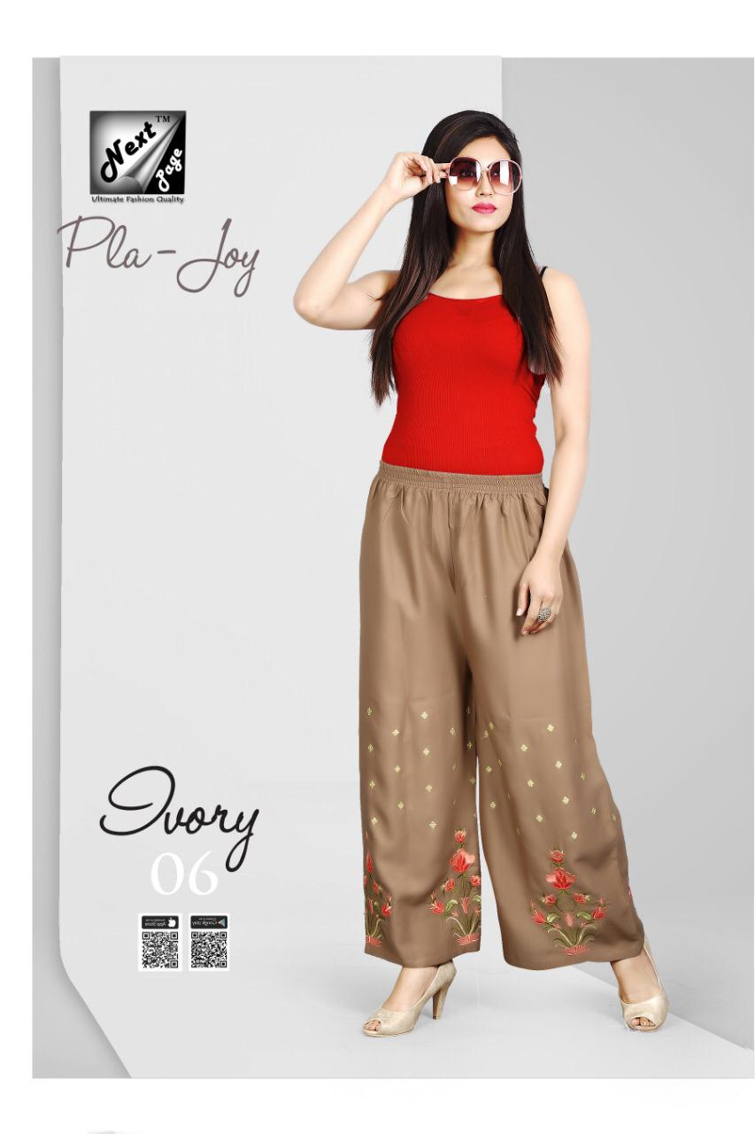 Pla Joy By Next Page 01 To 10 Series Beautiful Colorful Stylish Fancy Casual Wear & Ethnic Wear & Ready To Wear Heavy Rayon Embroidered Pants At Wholesale Price