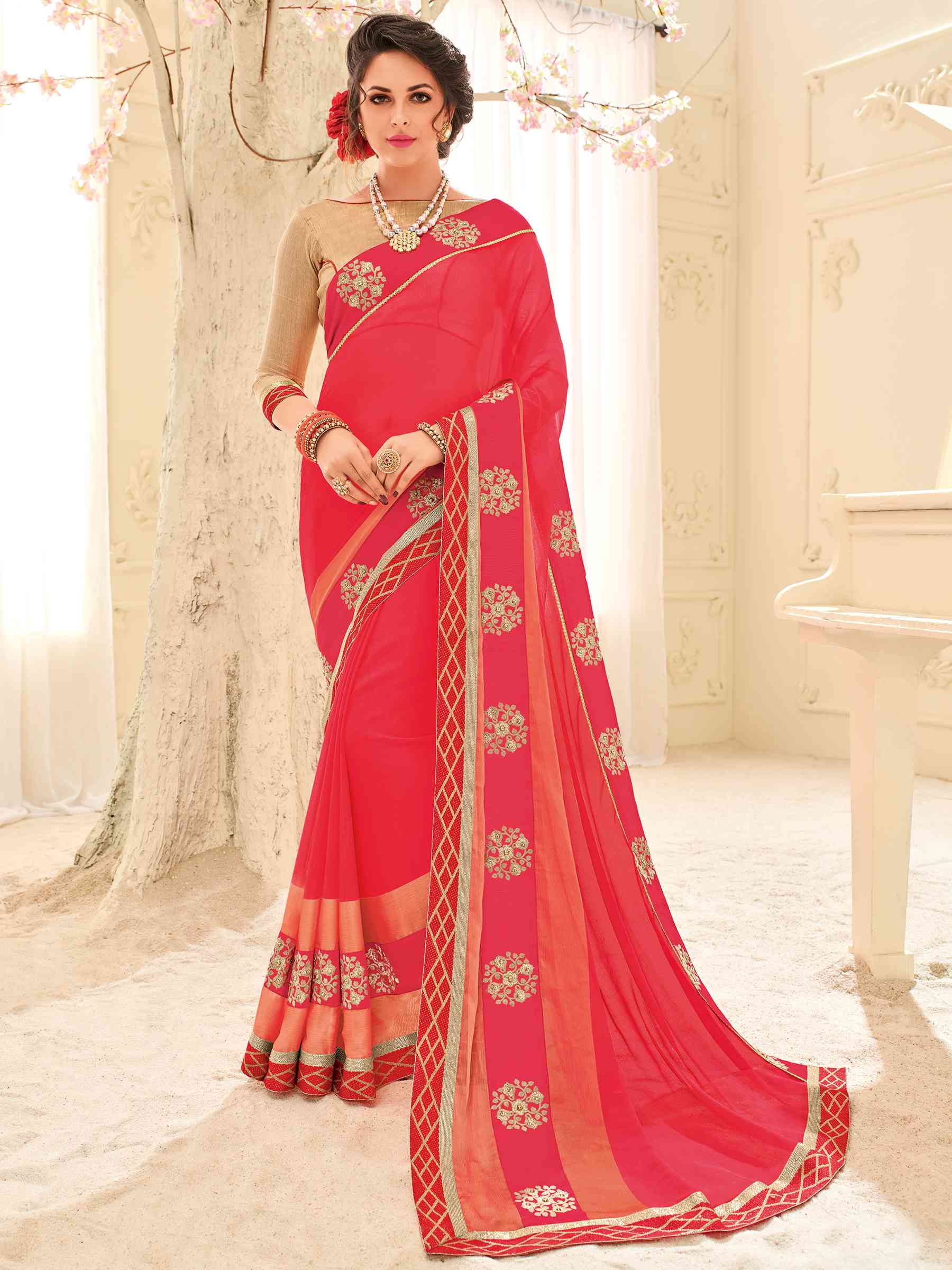 Platinum Vol-4 By Indian Women Pl-32104 To Pl-32123 Series Indian Designer Traditional Wear Collection Beautiful Stylish Colorful Party Wear & Occasional Wear Silk/ Georgette/ Chiffon Sarees At Wholesale Price