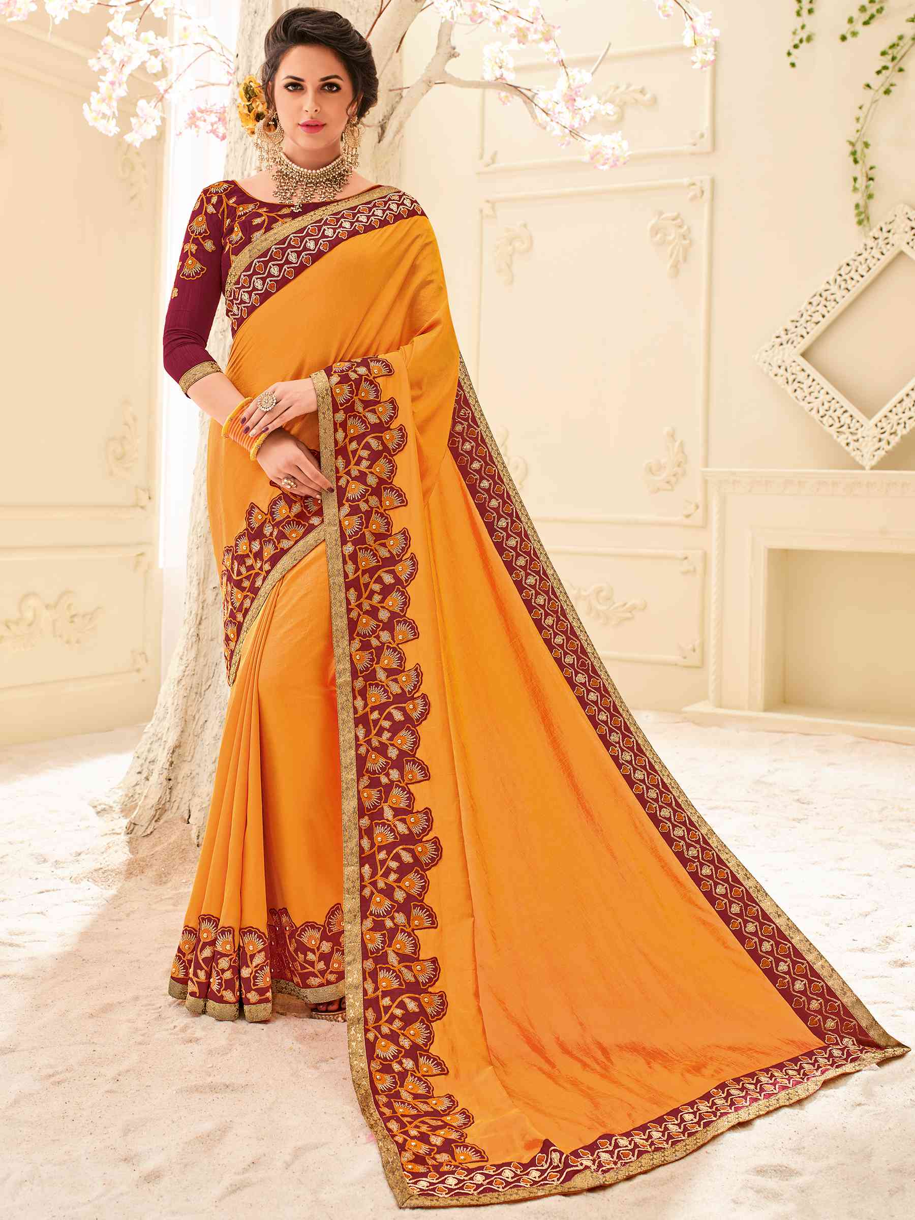 Platinum Vol-4 By Indian Women Pl-32104 To Pl-32123 Series Indian Designer Traditional Wear Collection Beautiful Stylish Colorful Party Wear & Occasional Wear Silk/ Georgette/ Chiffon Sarees At Wholesale Price