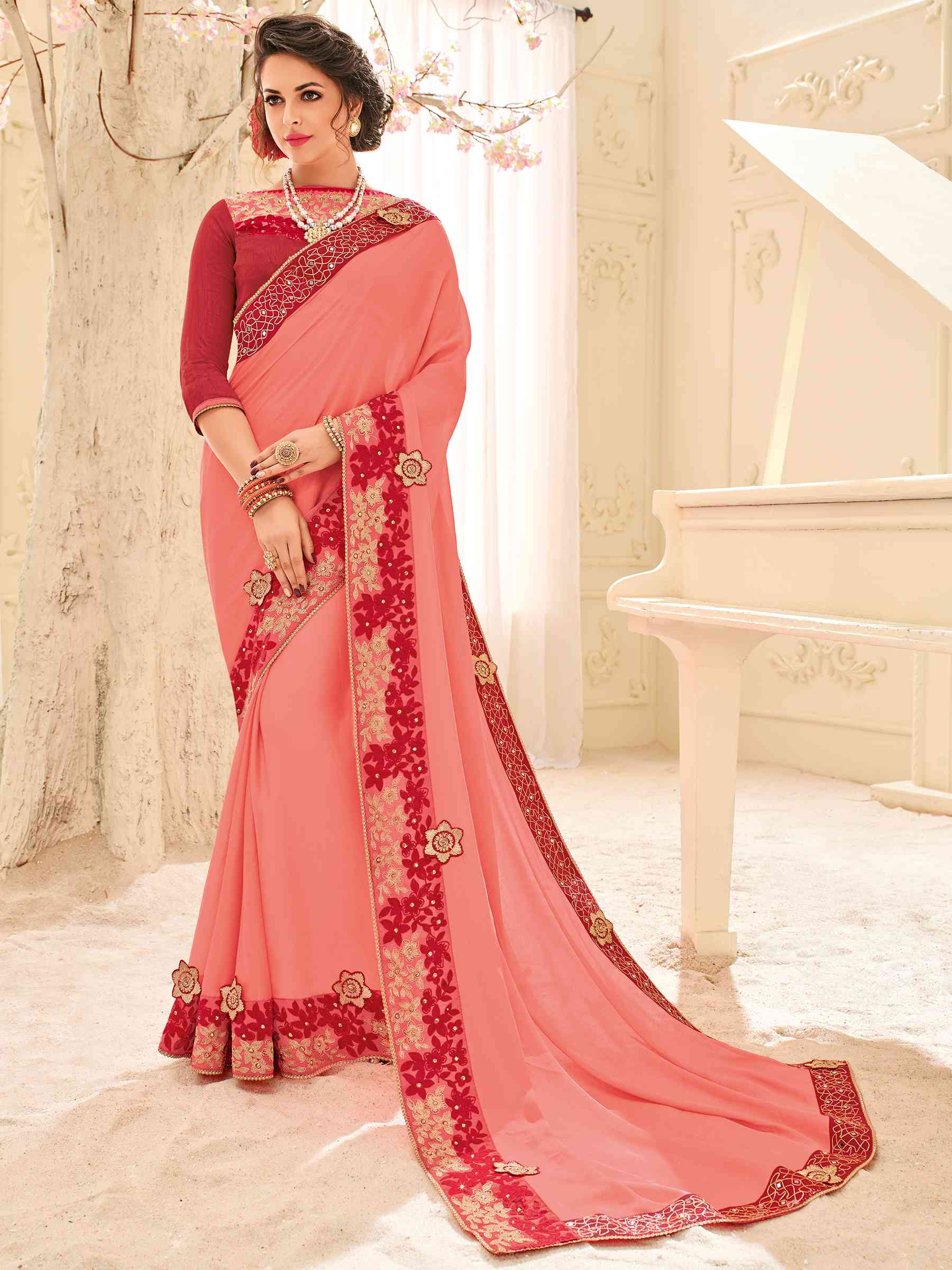 Platinum Vol-4 By Indian Women Pl-32104 To Pl-32123 Series Indian Designer Traditional Wear Collection Beautiful Stylish Colorful Party Wear & Occasional Wear Silk/ Georgette/ Chiffon Sarees At Wholesale Price