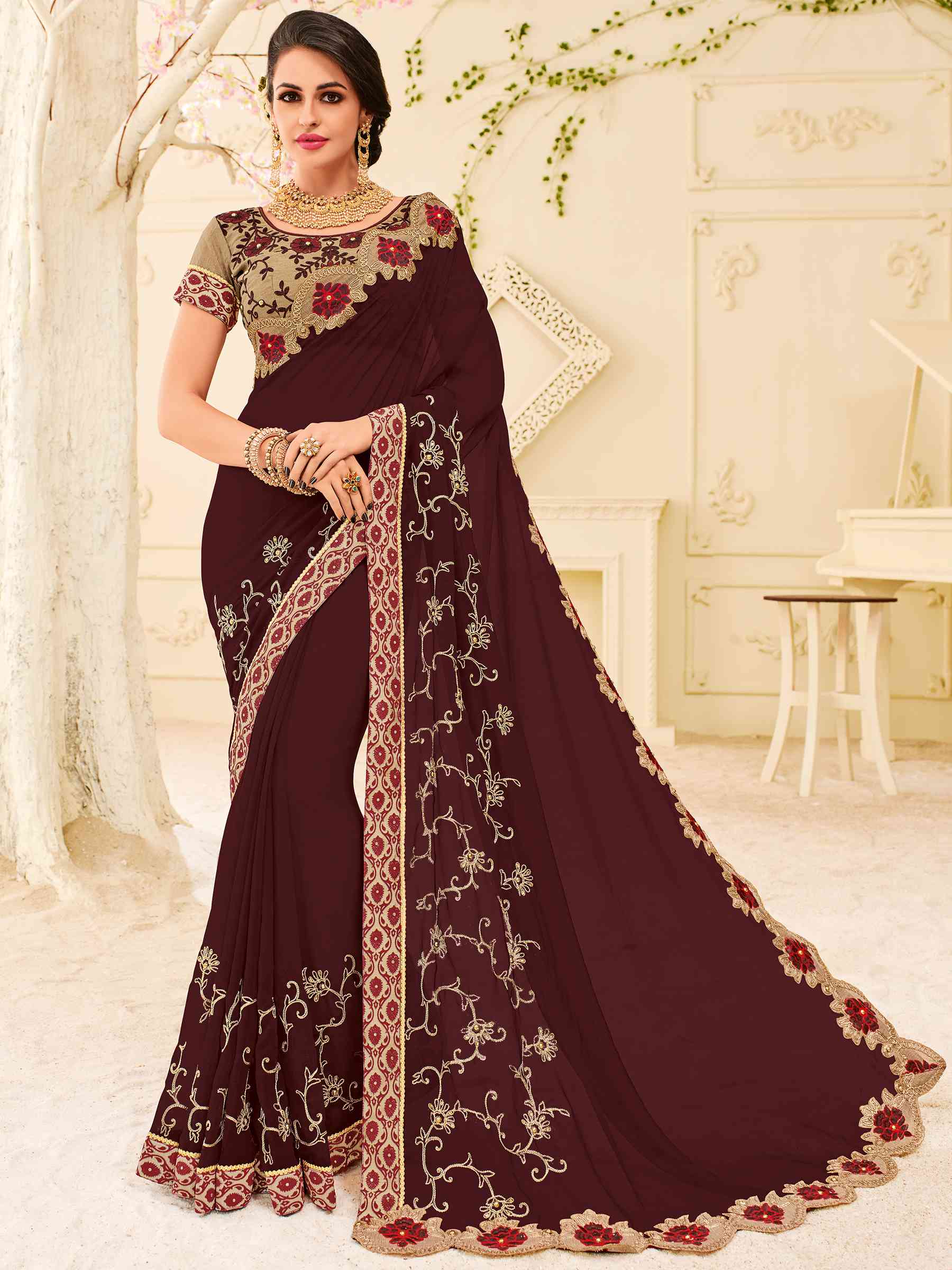 Platinum Vol-4 By Indian Women Pl-32104 To Pl-32123 Series Indian Designer Traditional Wear Collection Beautiful Stylish Colorful Party Wear & Occasional Wear Silk/ Georgette/ Chiffon Sarees At Wholesale Price