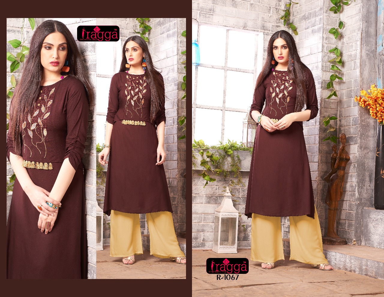 Plazo Point By Ragga 1065 To 1068 Series Beautiful Stylish Colorful Fancy Party Wear & Ethnic Wear & Ready To Wear Rayon Embroidered Kurtis & Palazzos At Wholesale Price