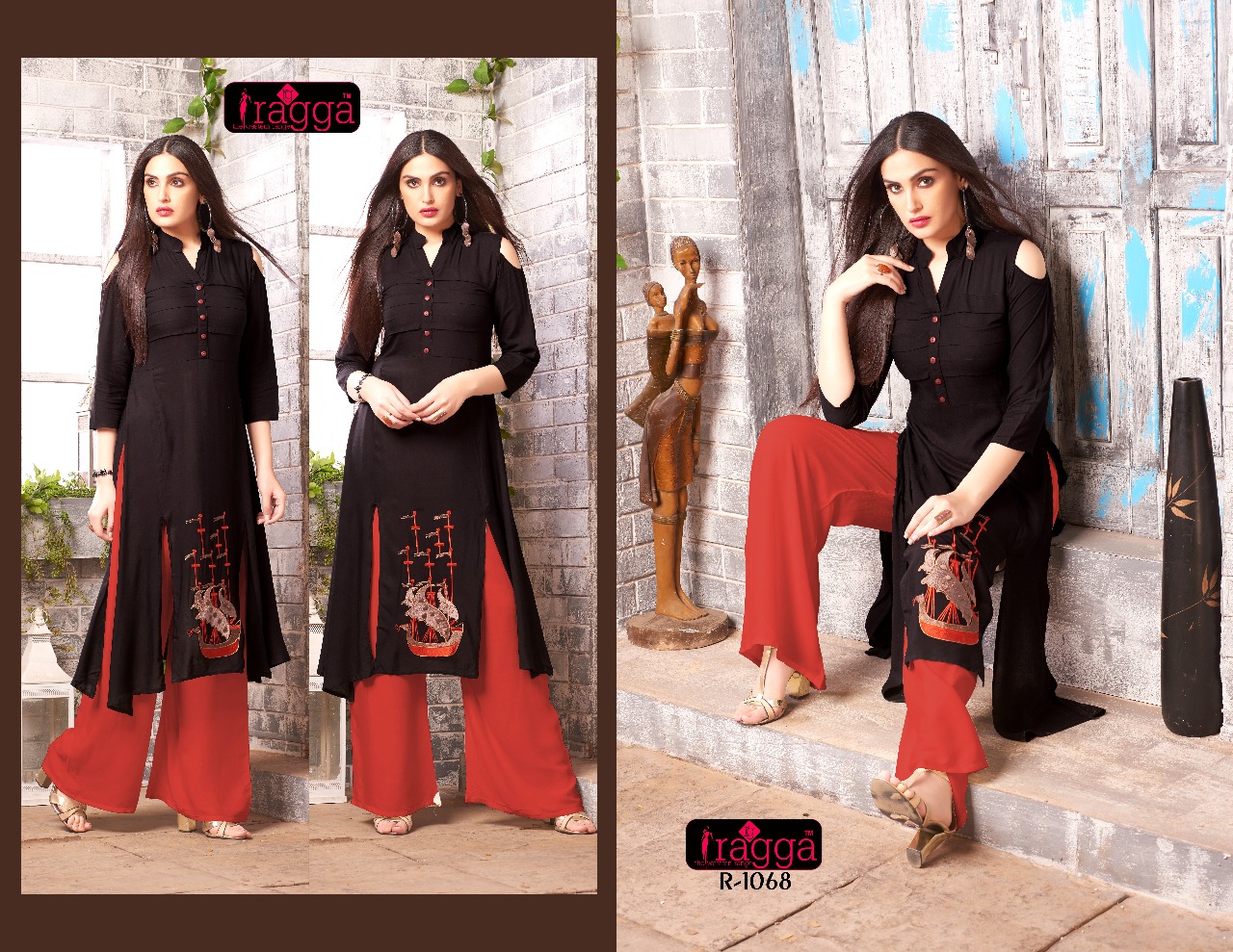 Plazo Point By Ragga 1065 To 1068 Series Beautiful Stylish Colorful Fancy Party Wear & Ethnic Wear & Ready To Wear Rayon Embroidered Kurtis & Palazzos At Wholesale Price