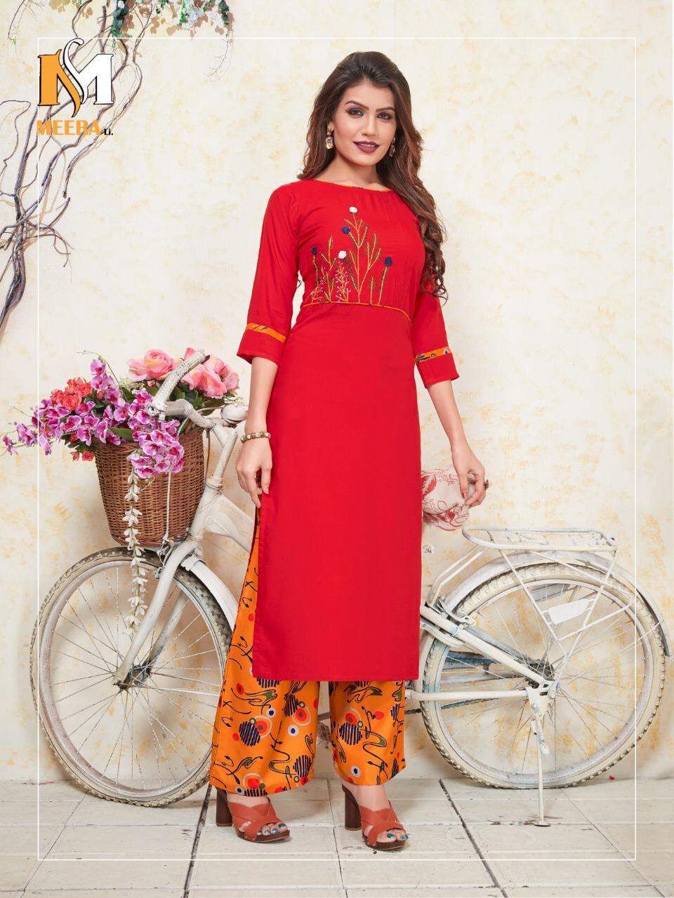 Plazzo Queen By Meerali 151 To 156 Series Beautiful Colorful Stylish Fancy Casual Wear & Ethnic Wear & Ready To Wear Heavy Rayon Printed Kurtis With Bottom At Wholesale Price