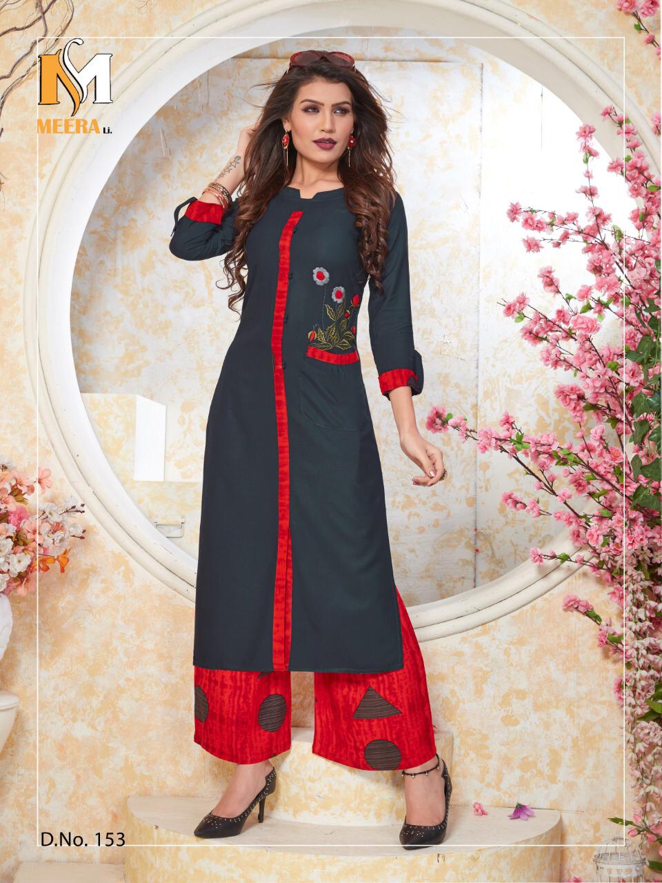 Plazzo Queen By Meerali 151 To 156 Series Beautiful Colorful Stylish Fancy Casual Wear & Ethnic Wear & Ready To Wear Heavy Rayon Printed Kurtis With Bottom At Wholesale Price