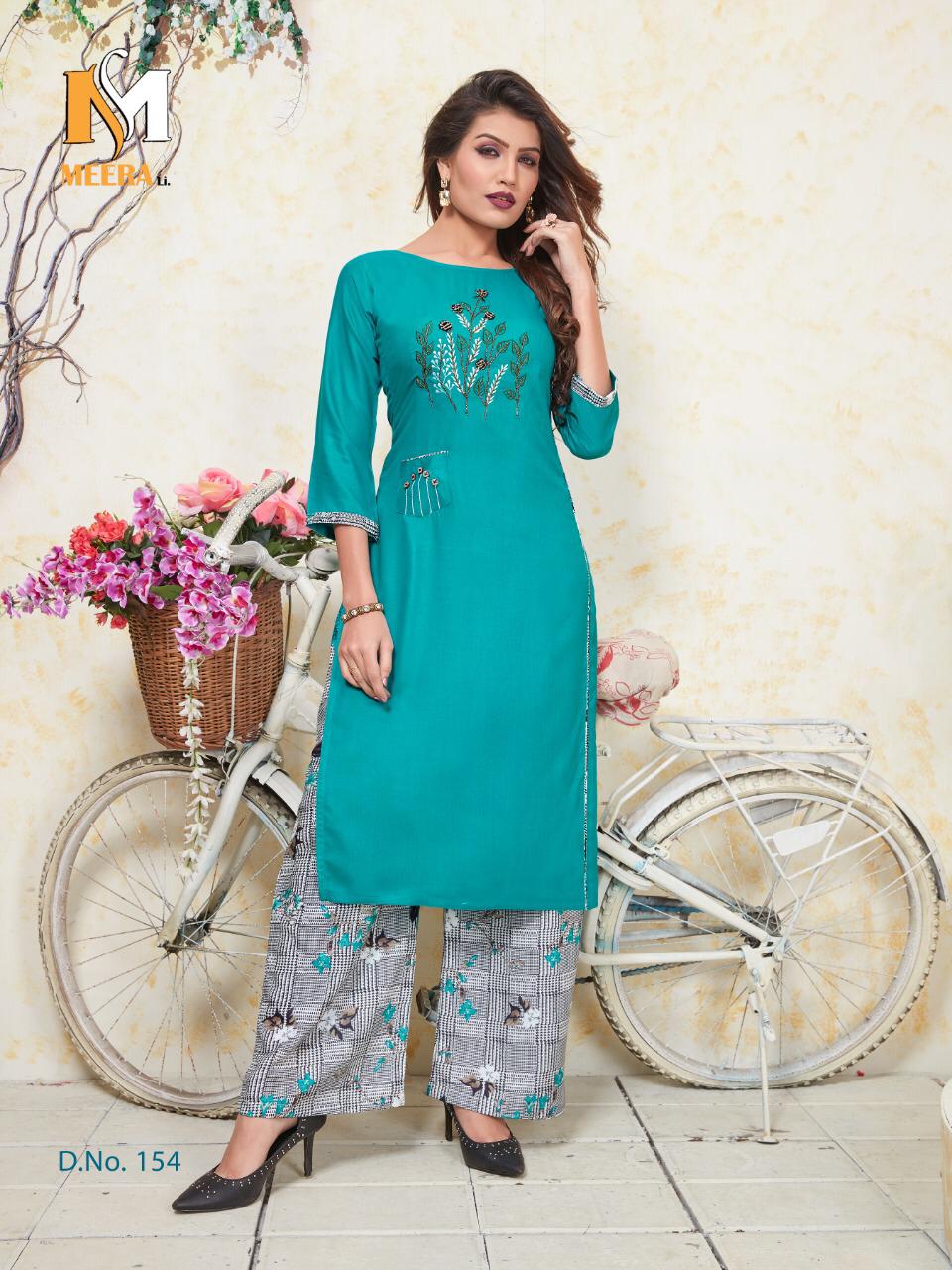 Plazzo Queen By Meerali 151 To 156 Series Beautiful Colorful Stylish Fancy Casual Wear & Ethnic Wear & Ready To Wear Heavy Rayon Printed Kurtis With Bottom At Wholesale Price