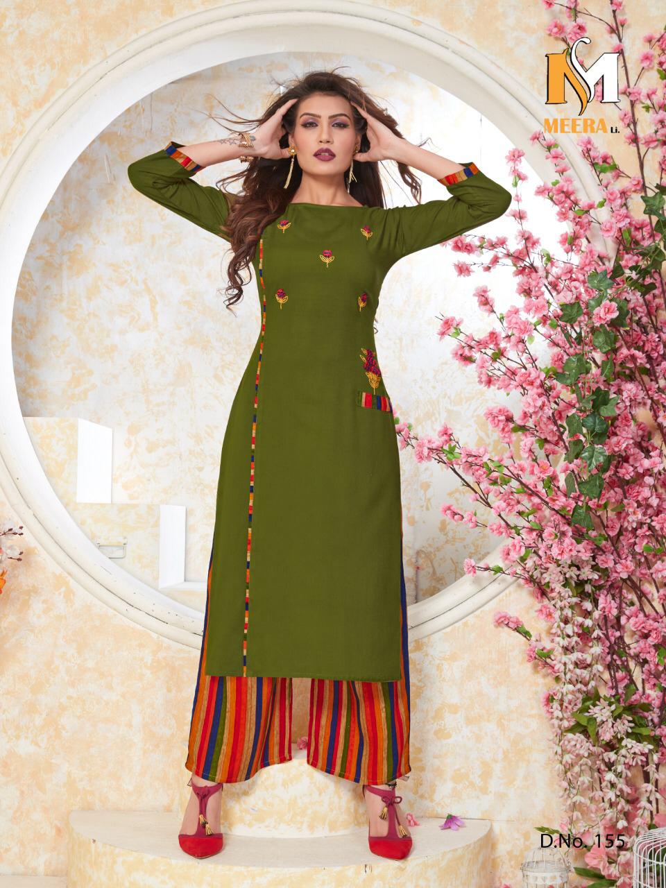 Plazzo Queen By Meerali 151 To 156 Series Beautiful Colorful Stylish Fancy Casual Wear & Ethnic Wear & Ready To Wear Heavy Rayon Printed Kurtis With Bottom At Wholesale Price