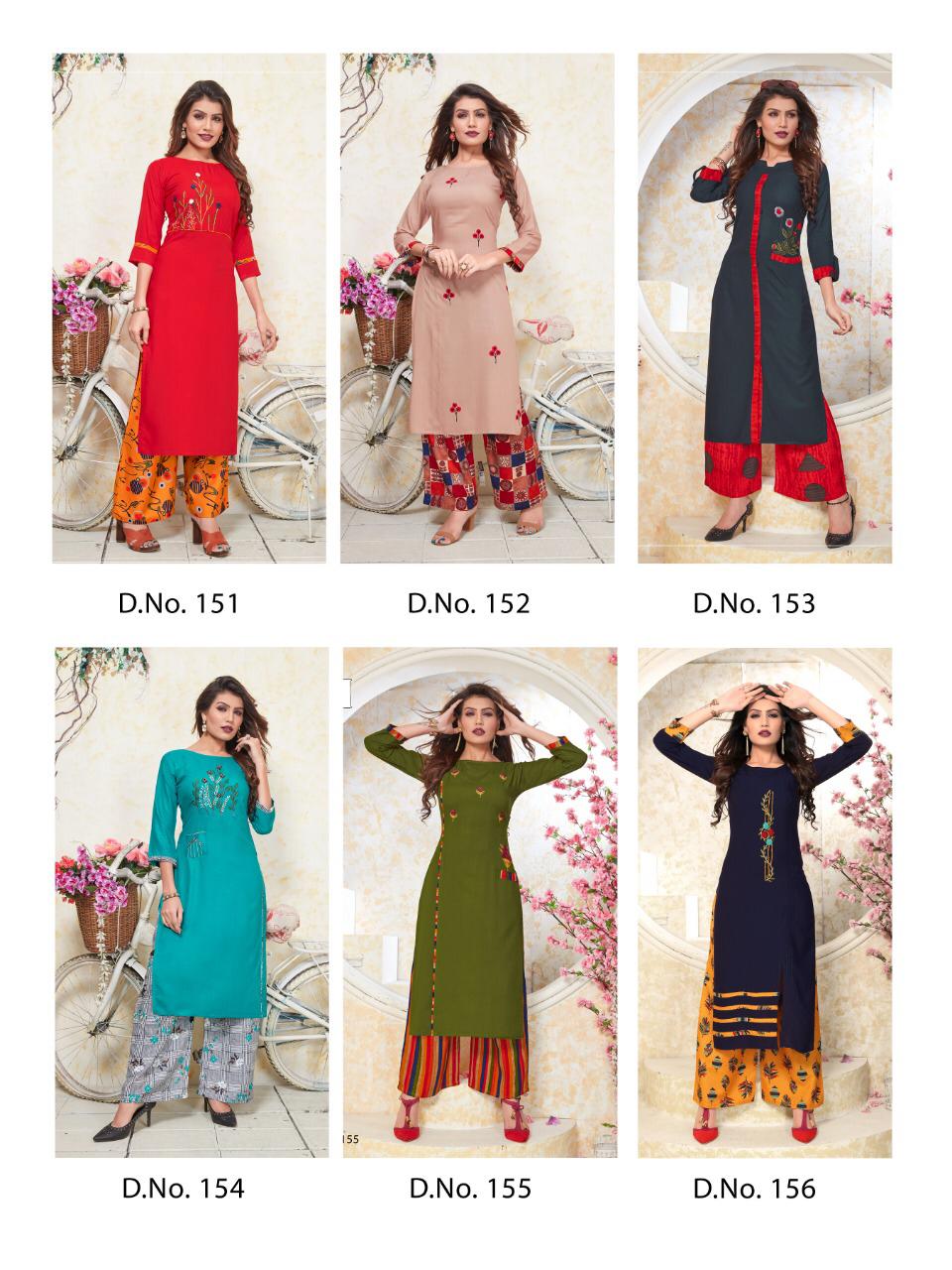 Plazzo Queen By Meerali 151 To 156 Series Beautiful Colorful Stylish Fancy Casual Wear & Ethnic Wear & Ready To Wear Heavy Rayon Printed Kurtis With Bottom At Wholesale Price