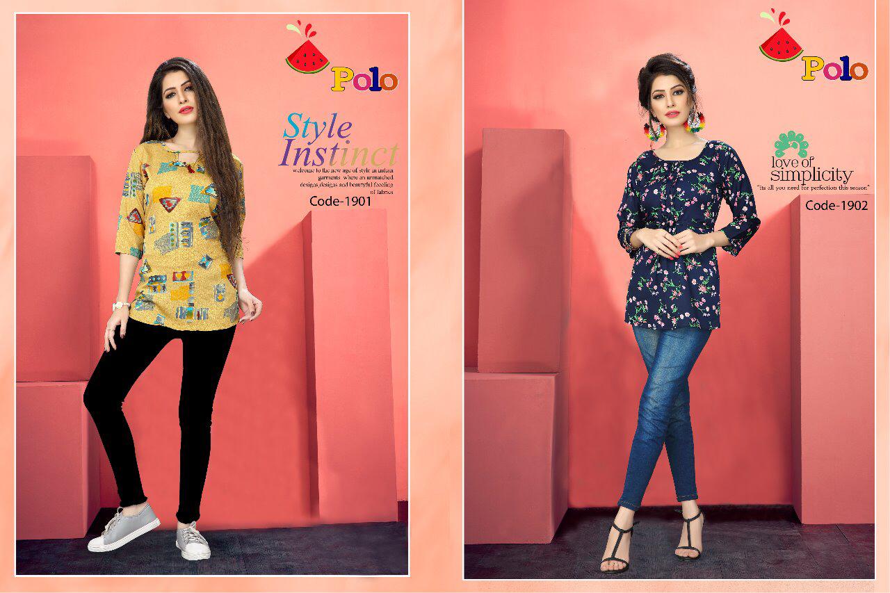 Polo By Watermelon 1901 To 1920 Series Beautiful Colorful Stylish Fancy Casual Wear & Ethnic Wear & Ready To Wear Crepe Print Kurtis At Wholesale Price