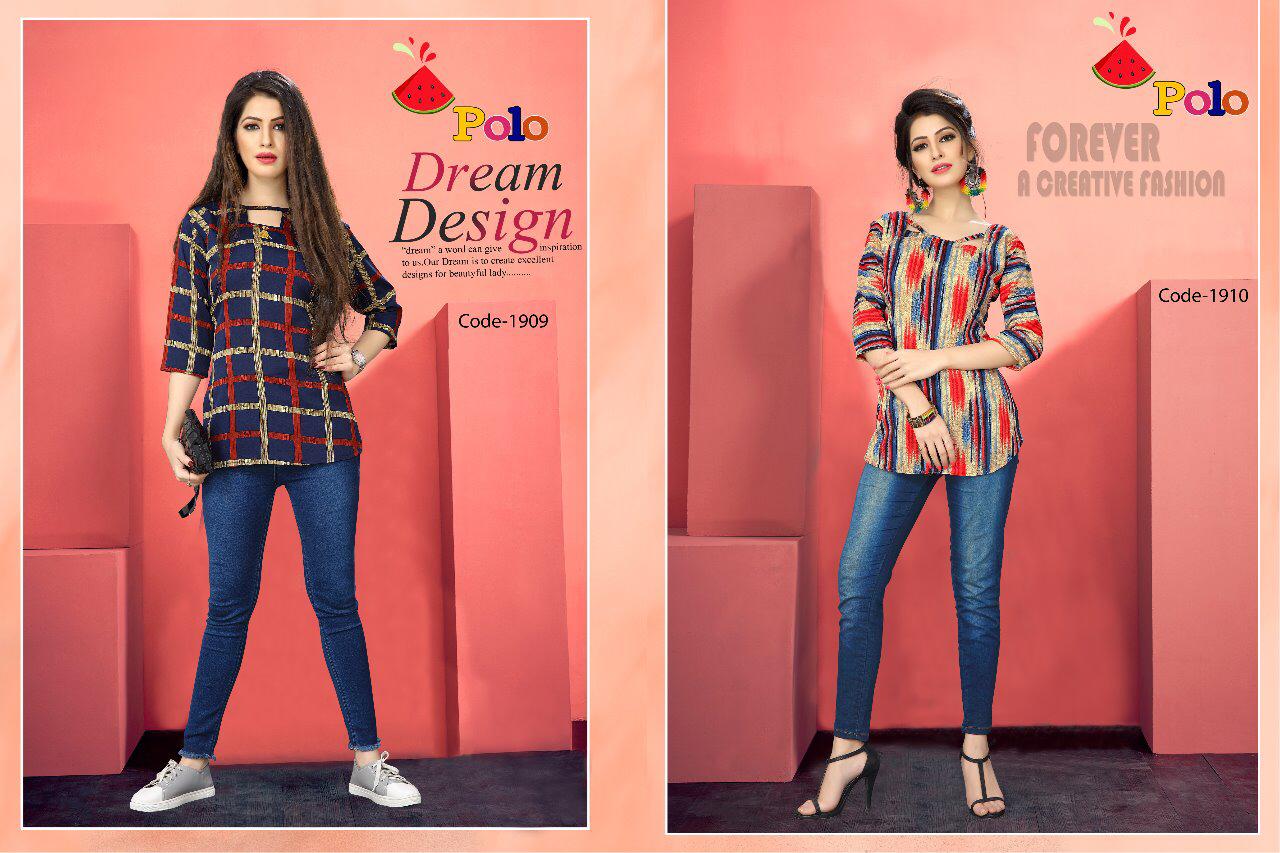 Polo By Watermelon 1901 To 1920 Series Beautiful Colorful Stylish Fancy Casual Wear & Ethnic Wear & Ready To Wear Crepe Print Kurtis At Wholesale Price