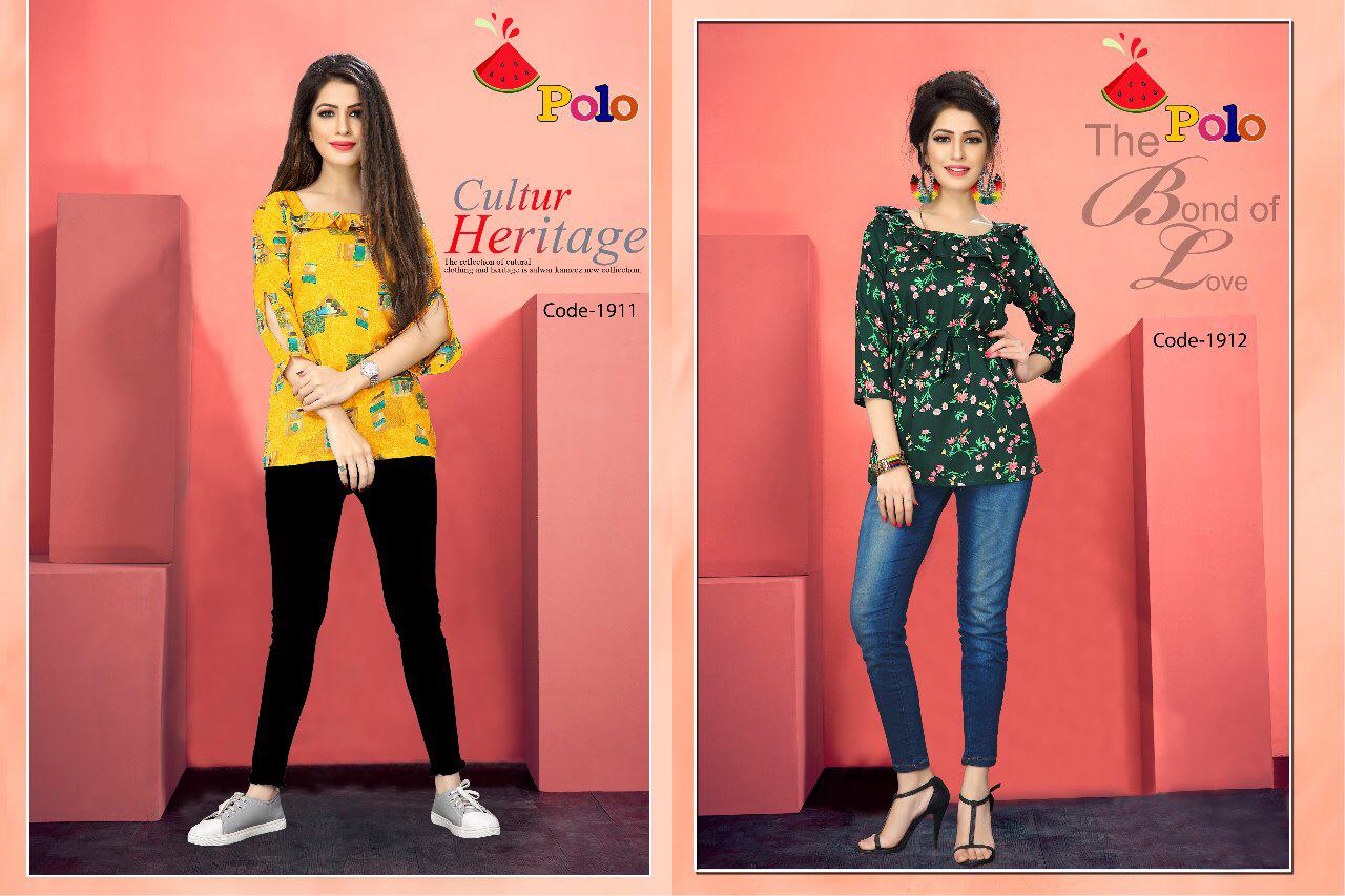 Polo By Watermelon 1901 To 1920 Series Beautiful Colorful Stylish Fancy Casual Wear & Ethnic Wear & Ready To Wear Crepe Print Kurtis At Wholesale Price