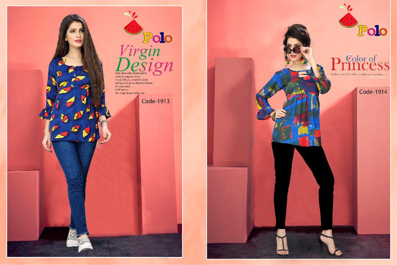 Polo By Watermelon 1901 To 1920 Series Beautiful Colorful Stylish Fancy Casual Wear & Ethnic Wear & Ready To Wear Crepe Print Kurtis At Wholesale Price