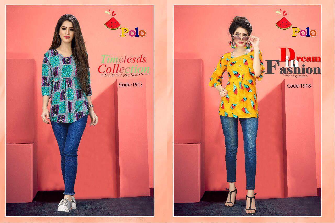 Polo By Watermelon 1901 To 1920 Series Beautiful Colorful Stylish Fancy Casual Wear & Ethnic Wear & Ready To Wear Crepe Print Kurtis At Wholesale Price