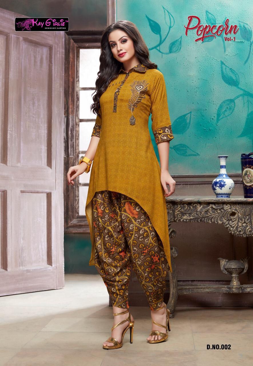 Popcorn Vol-1 By Kaygirlie 001 To 006 Series Beautiful Colorful Stylish Fancy Casual Wear & Ethnic Wear & Ready To Wear Heavy Rayon Kurtis & Palazzos At Wholesale Price