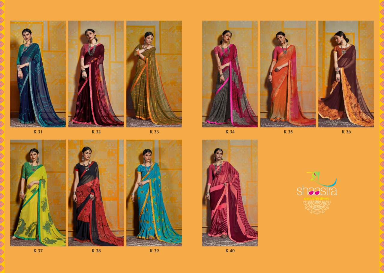 Prada Vol-1 By Shaastra Sarees 31 To 40 Series Indian Traditional Wear Collection Beautiful Stylish Fancy Colorful Party Wear & Occasional Wear Bemberg Georgette Sarees At Wholesale Price