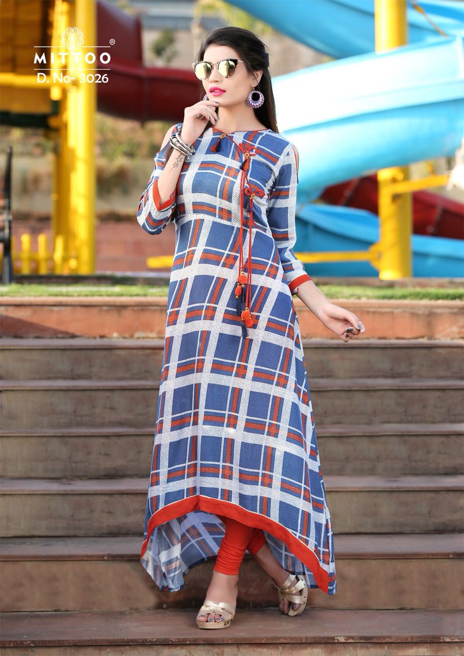 Preet Vol-4 By Mittoo 3025 To 3032 Series Stylish Colorful Fancy Beautiful Party Wear & Ethnic Wear Rayon Printed Kurtis At Wholesale Price