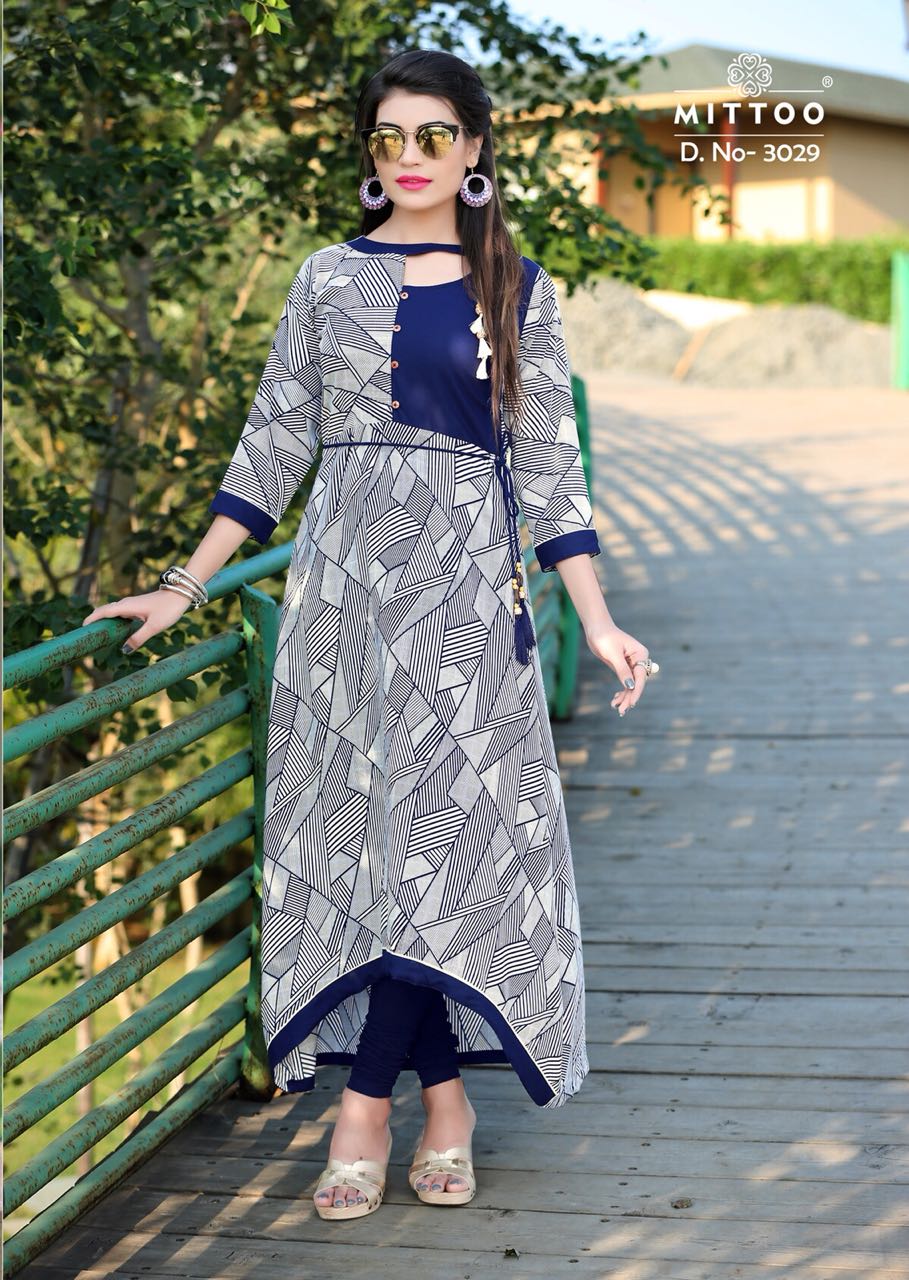 Preet Vol-4 By Mittoo 3025 To 3032 Series Stylish Colorful Fancy Beautiful Party Wear & Ethnic Wear Rayon Printed Kurtis At Wholesale Price