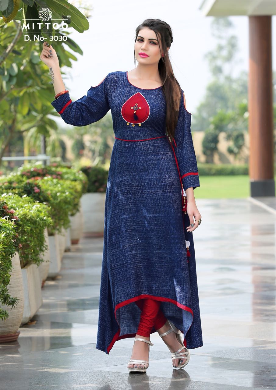 Preet Vol-4 By Mittoo 3025 To 3032 Series Stylish Colorful Fancy Beautiful Party Wear & Ethnic Wear Rayon Printed Kurtis At Wholesale Price