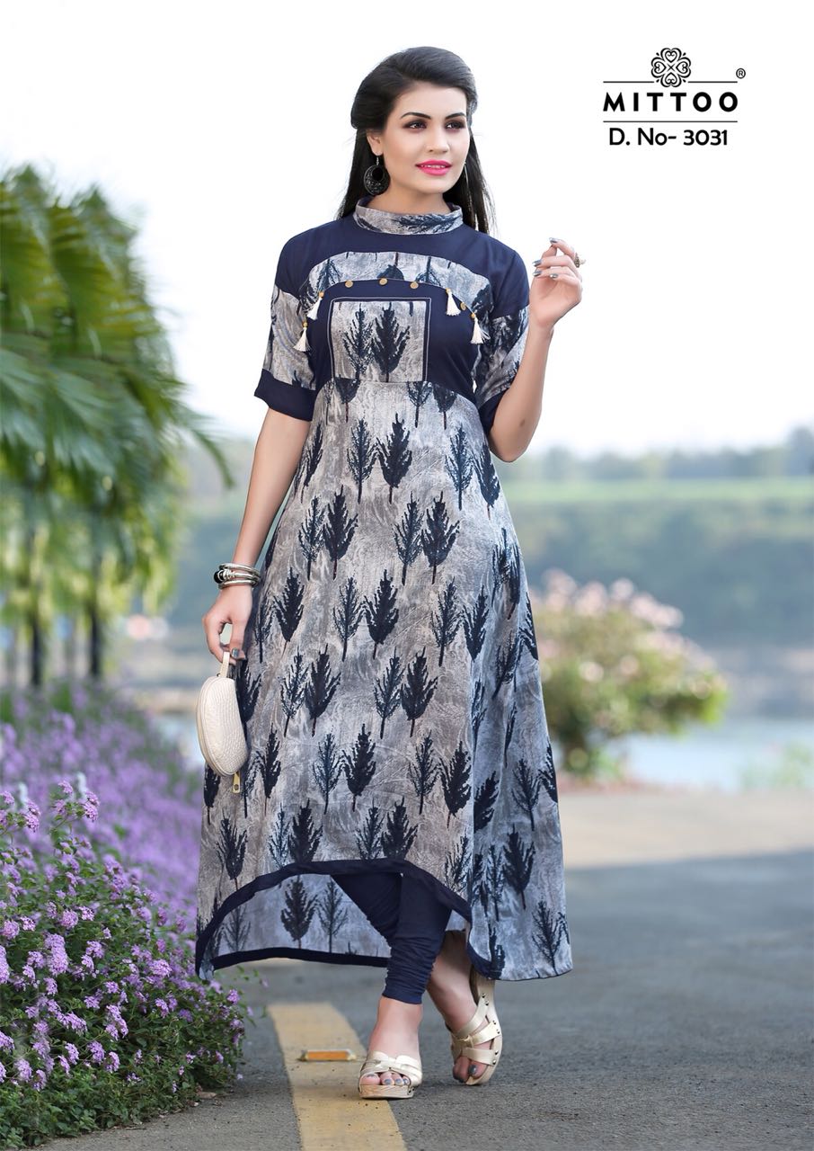 Preet Vol-4 By Mittoo 3025 To 3032 Series Stylish Colorful Fancy Beautiful Party Wear & Ethnic Wear Rayon Printed Kurtis At Wholesale Price