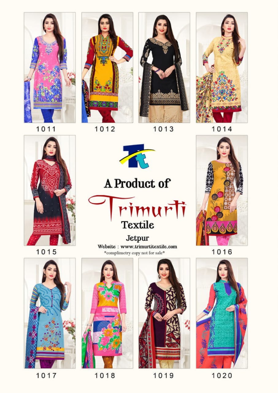 Prem Leela Vol-2 By Trimurti Textile 1011 To 1020 Series Stylish Fancy Beautiful Colorful Casual Wear & Ethnic Wear Pure Cotton Printed Dresses At Wholesale Price