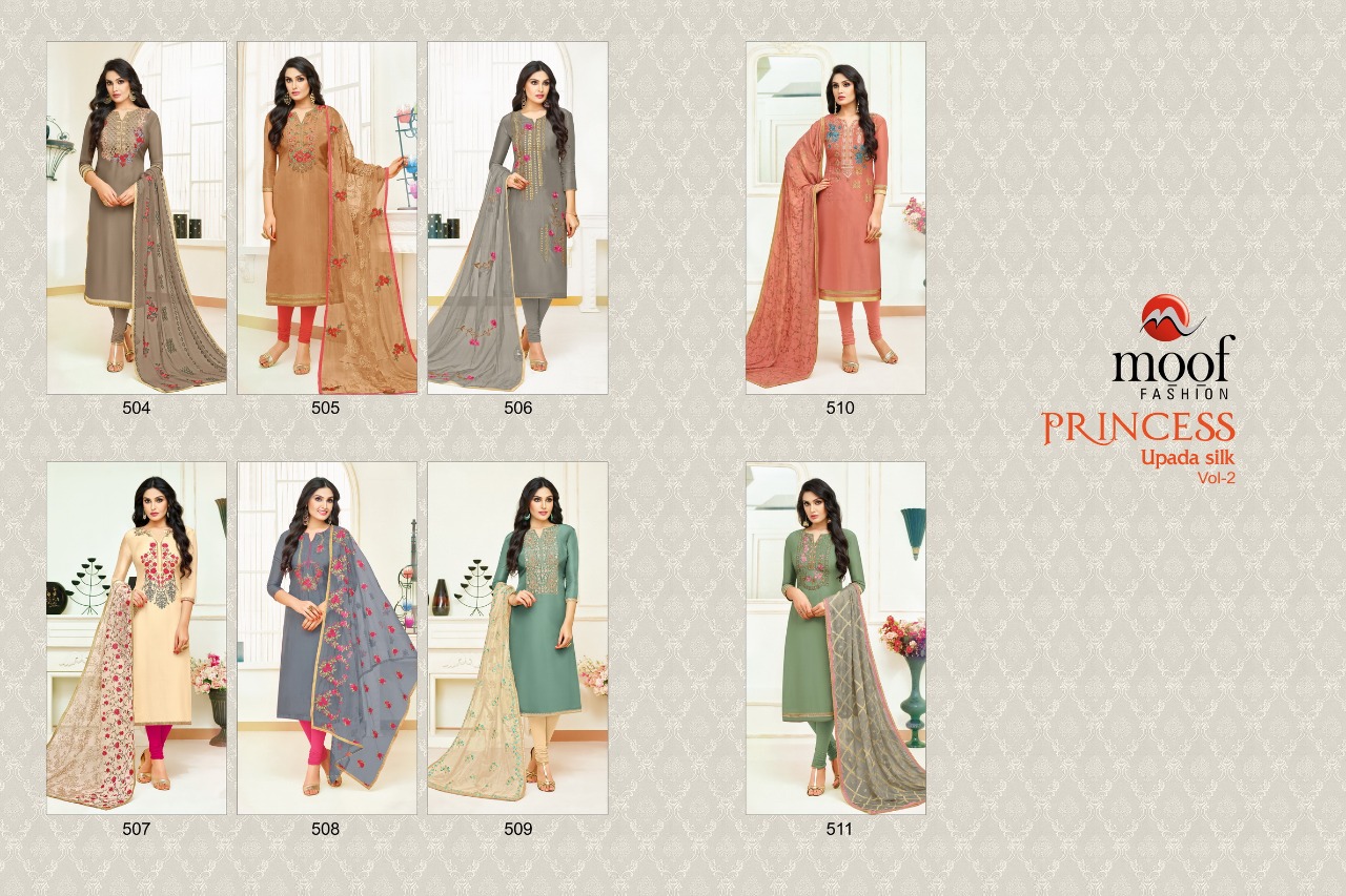Princess Vol-2 By Moof Fashion 504 To 511 Series Beautiful Suits Stylish Fancy Colorful Casual Wear & Ethnic Wear Collection Upada Silk Dresses At Wholesale Price