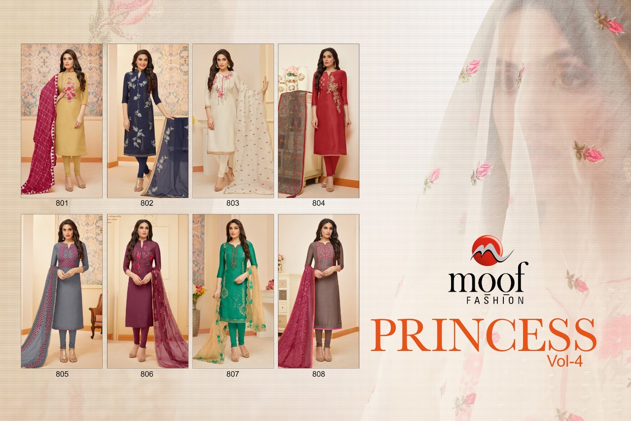 Princess Vol-4 By Moof Fashion 801 To 808 Series Beautiful Suits Stylish Fancy Colorful Casual Wear & Ethnic Wear Collection Upada Silk Dresses At Wholesale Price
